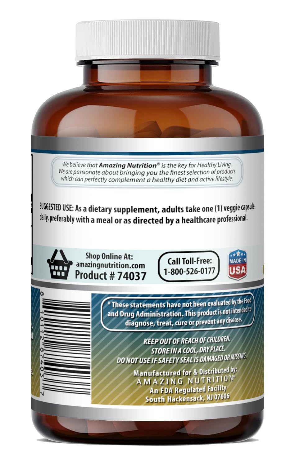 Taurine 1000 Mg avec Bioperine 5 mg Amazing Nutrition sur fond blanc