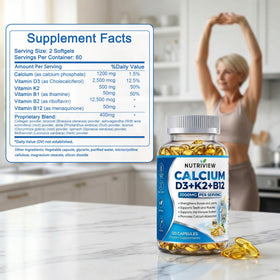 TAWODIUM Calcium D3 + K2 + B12 capsules avec étiquette détaillée