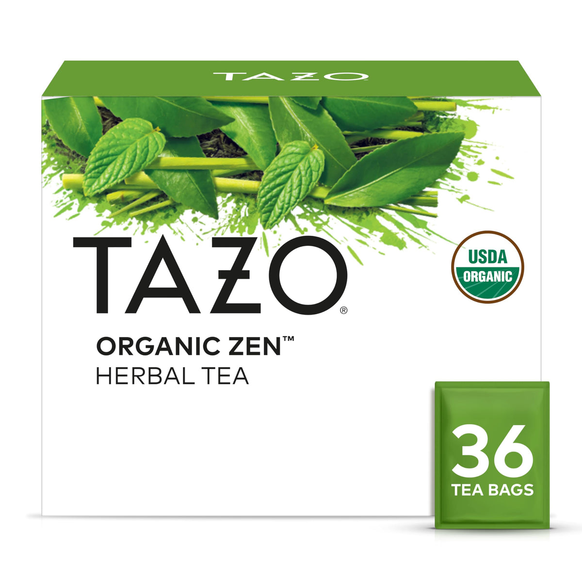 TAZO Thé Vert Zen Bio 36 sachets vue avant avec packaging