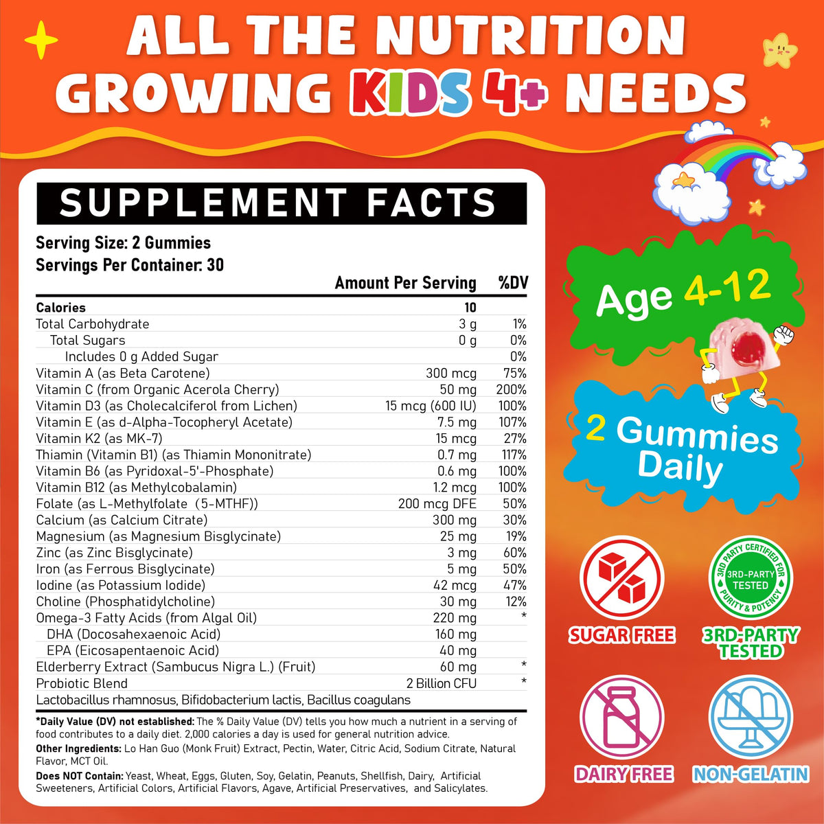 Tcemundry gummies multivitamines enfants emballage avec goût pêche