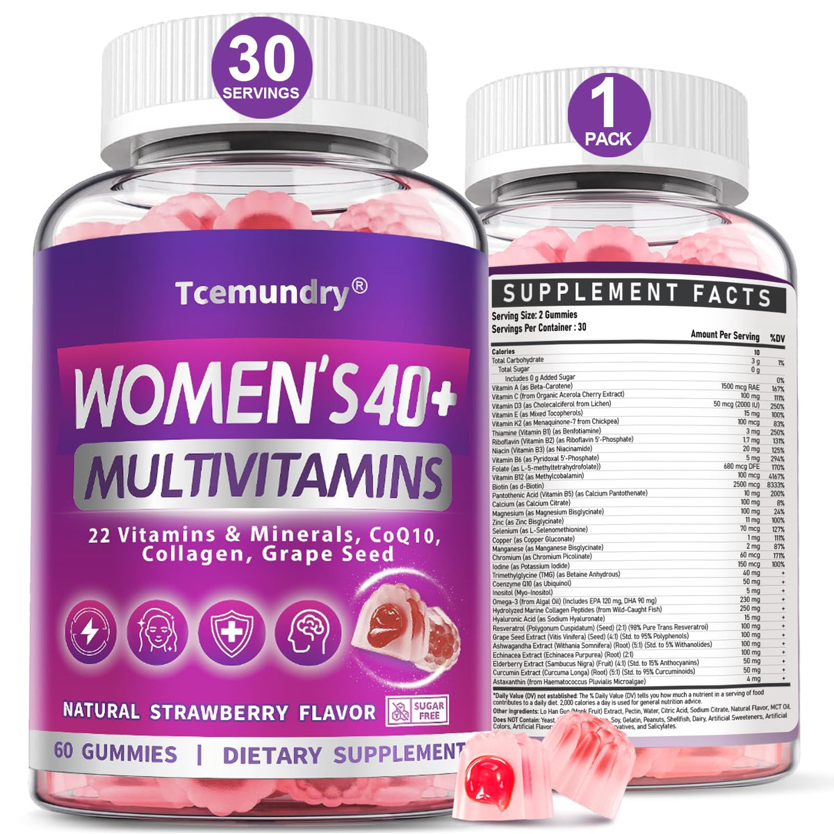 Tcemundry Multivitamine Methylée Femme 40+ Gummy avant