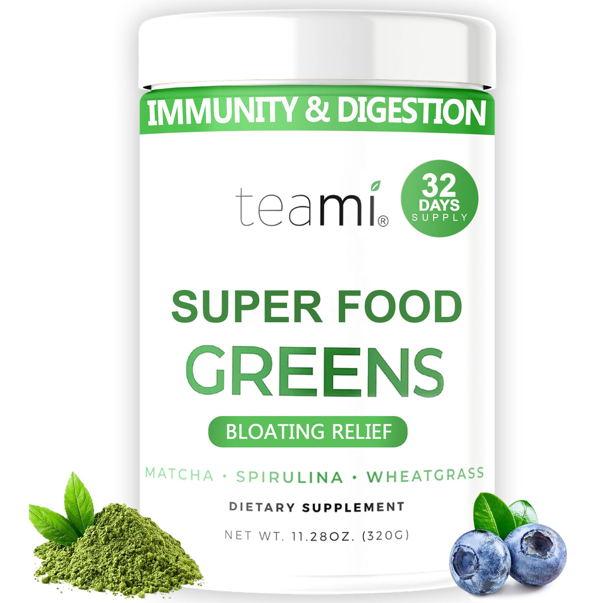 Teami Poudre de Super Greens Bio 390g vue de face