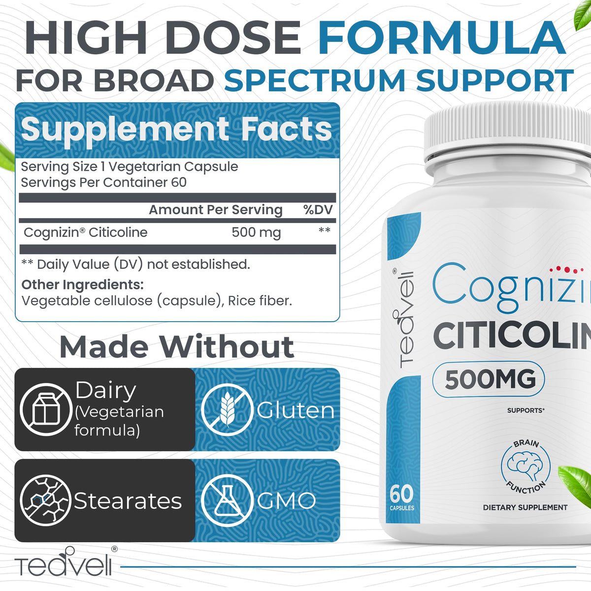 Teaveli Cognizin Citicoline 500mg capsules side view
