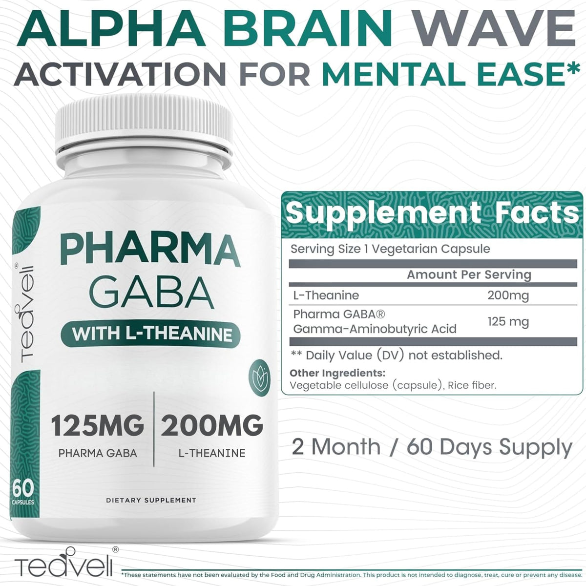 Teaveli GABA L-Theanine 100mg 200mg capsules avec étiquette