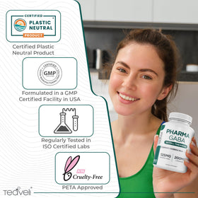 Teaveli GABA L-Theanine capsules sur une surface en bois