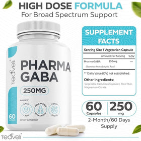Teaveli Pharma GABA 250 mg capsules avec étiquette détaillant les ingrédients