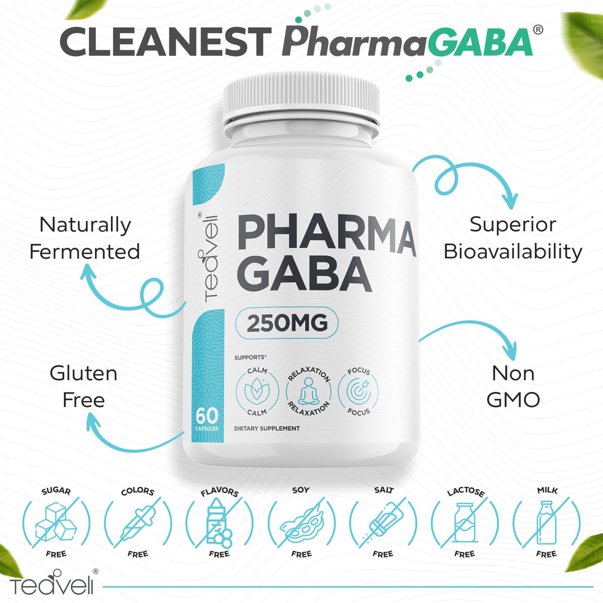 Teaveli Pharma GABA 250 mg capsules montrant la taille de la capsule