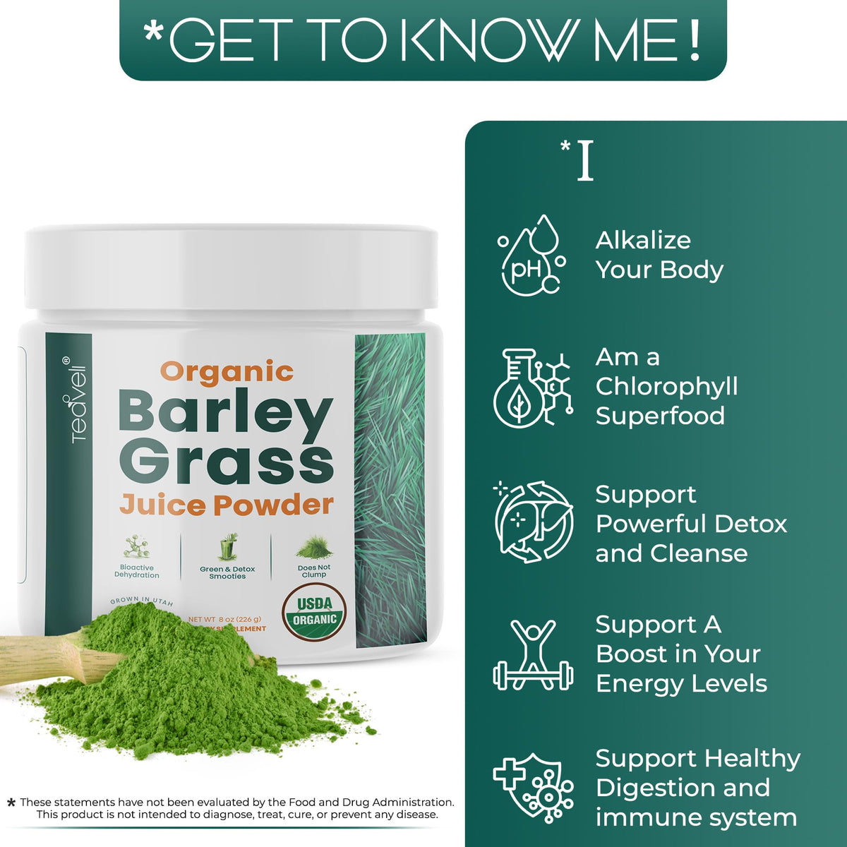 Teaveli Poudre de Jus d'Herbe d'Orge Bio 226 g - mélange dans un shaker
