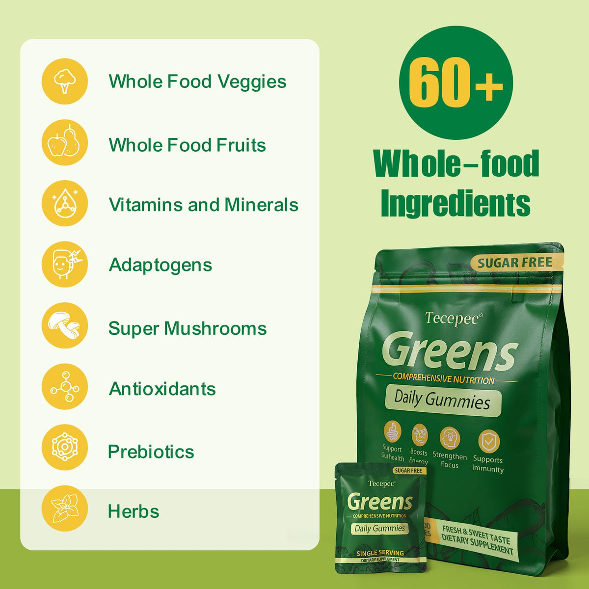 Tecepec Gummies Verts Sans Sucre gummies en forme d'ours