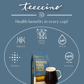 Teeccino Chocolat Noir 290g en poudre dans une cuillère