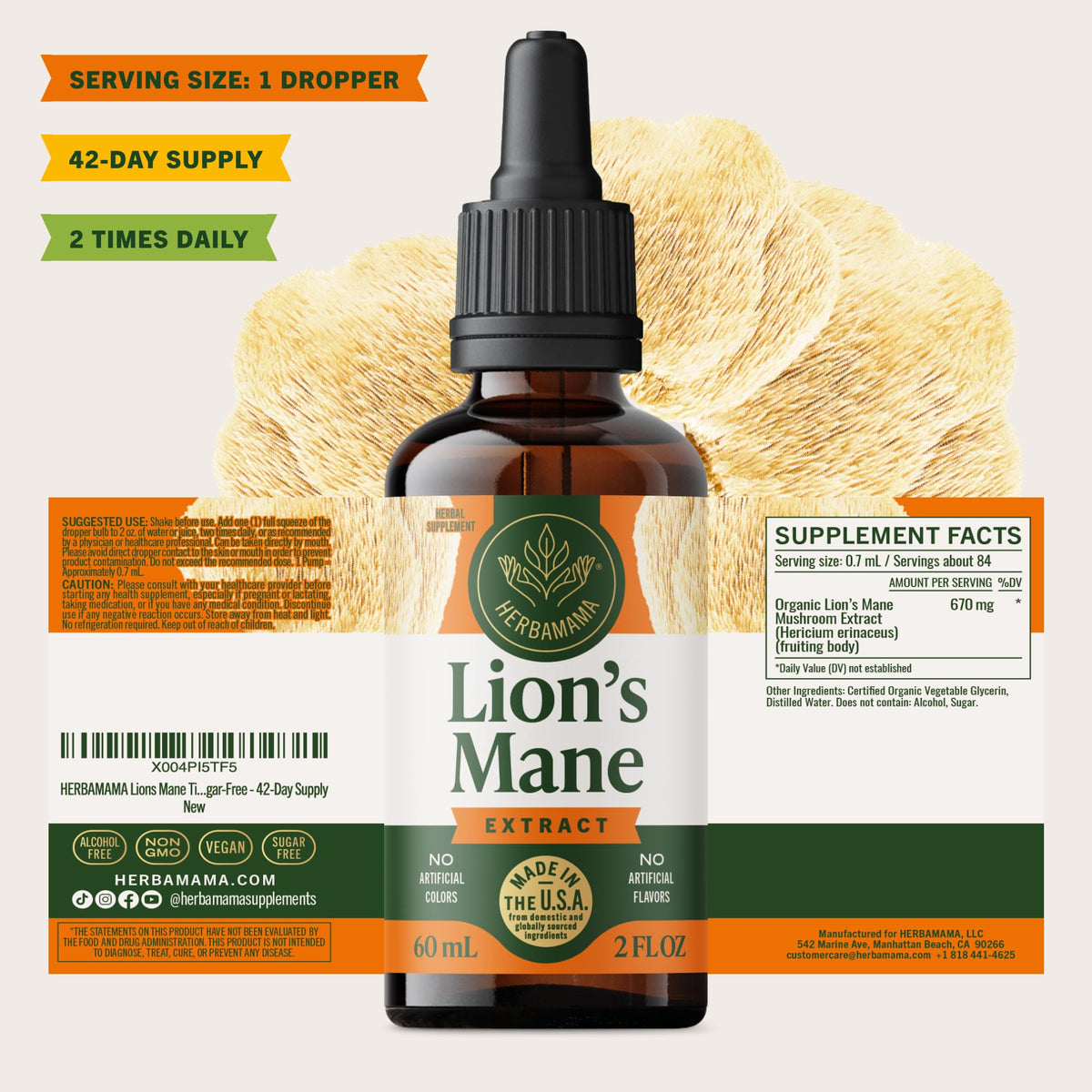 Teinture Crinière de Lion HERBAMAMA avec un plateau de fruits