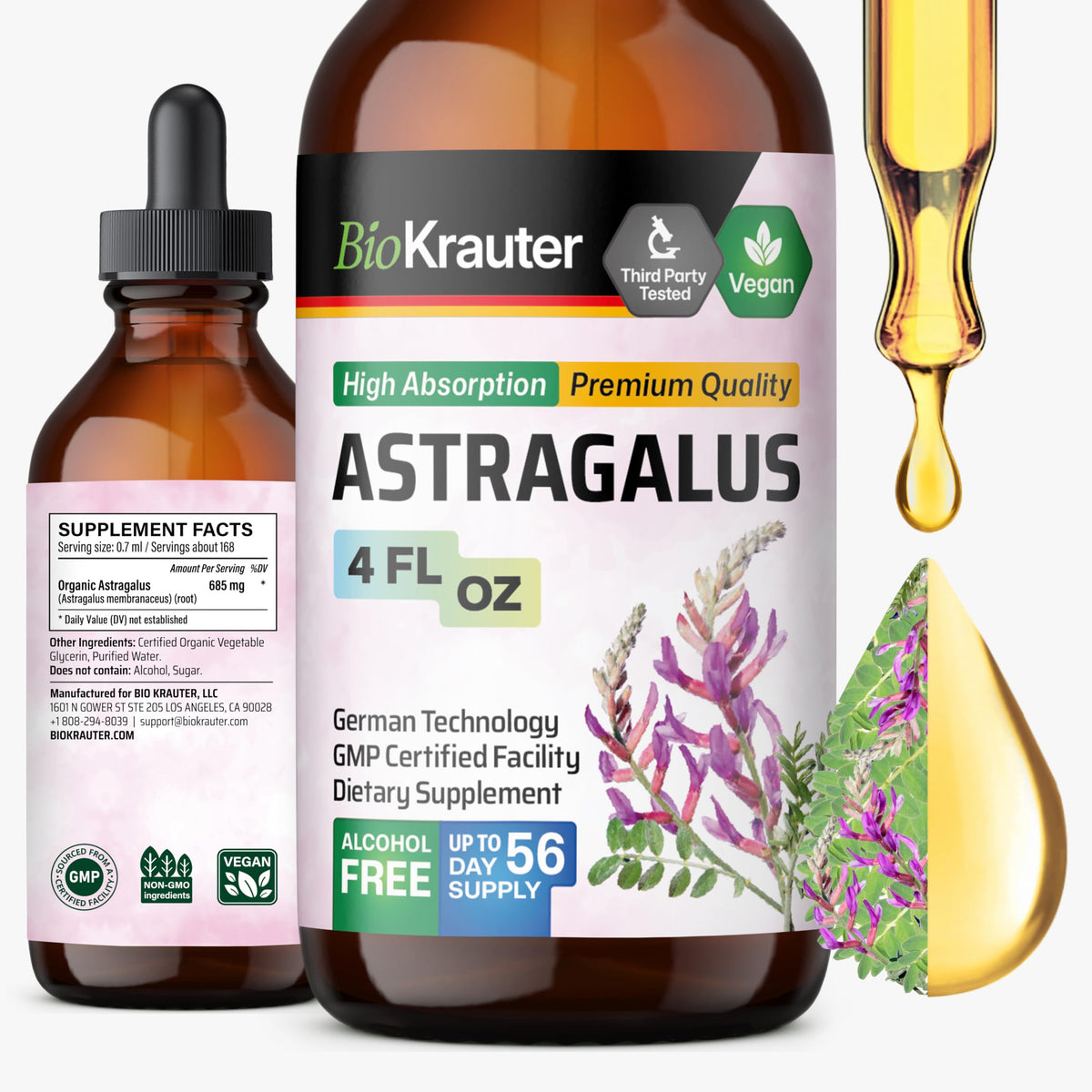Teinture d'Astragale BIO KRAUTER 118 ml vue de face
