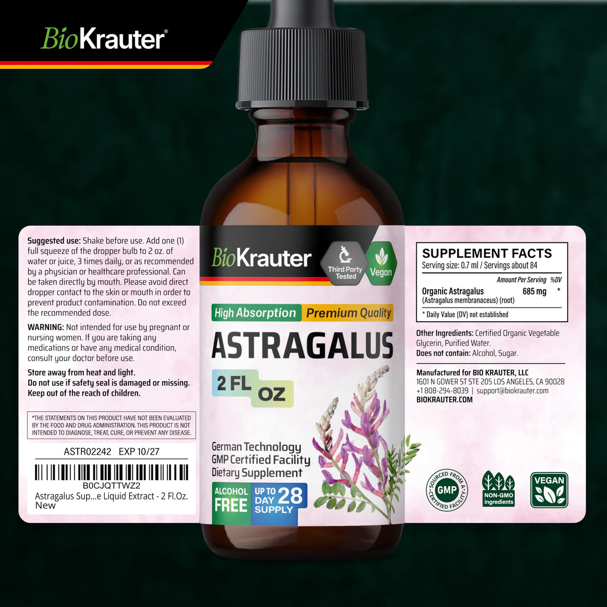Teinture d'astragale BIO KRAUTER sur un fond neutre