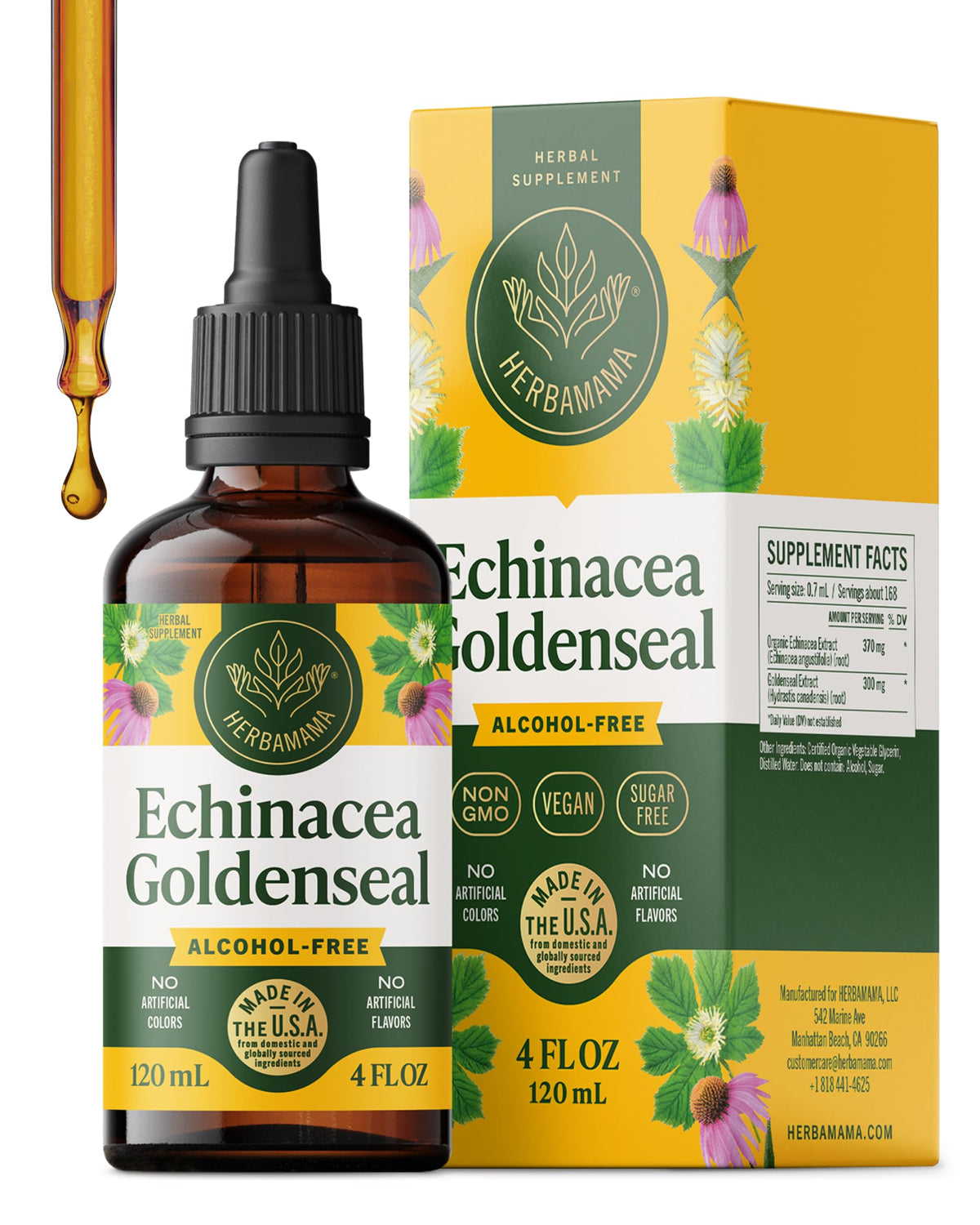 Teinture d'Echinacea et Goldenseal HERBAMAMA en bouteille