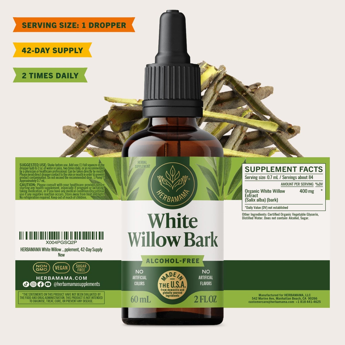 Teinture d'écorce de saule blanc HERBAMAMA, présentation en milieu naturel