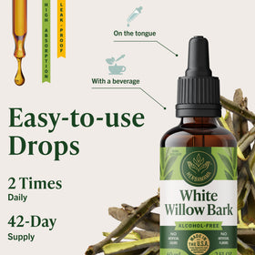 Teinture d'écorce de saule blanc HERBAMAMA, utilisation avec un verre d'eau