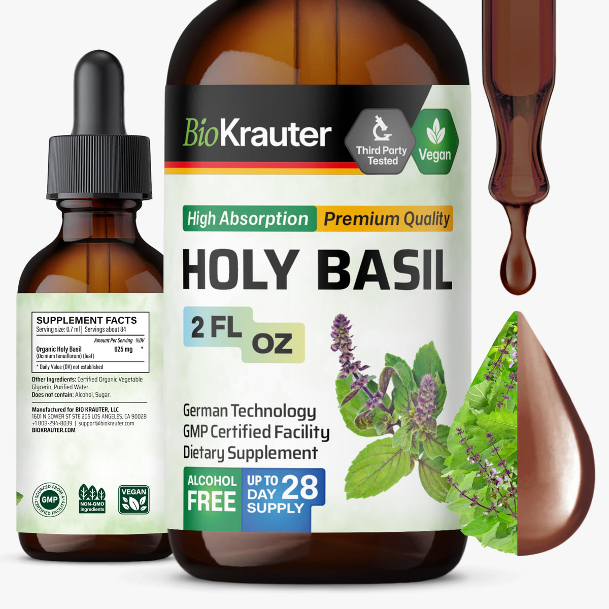 Teinture de Basilic Sacré BIO KRAUTER 60 ml vue de face