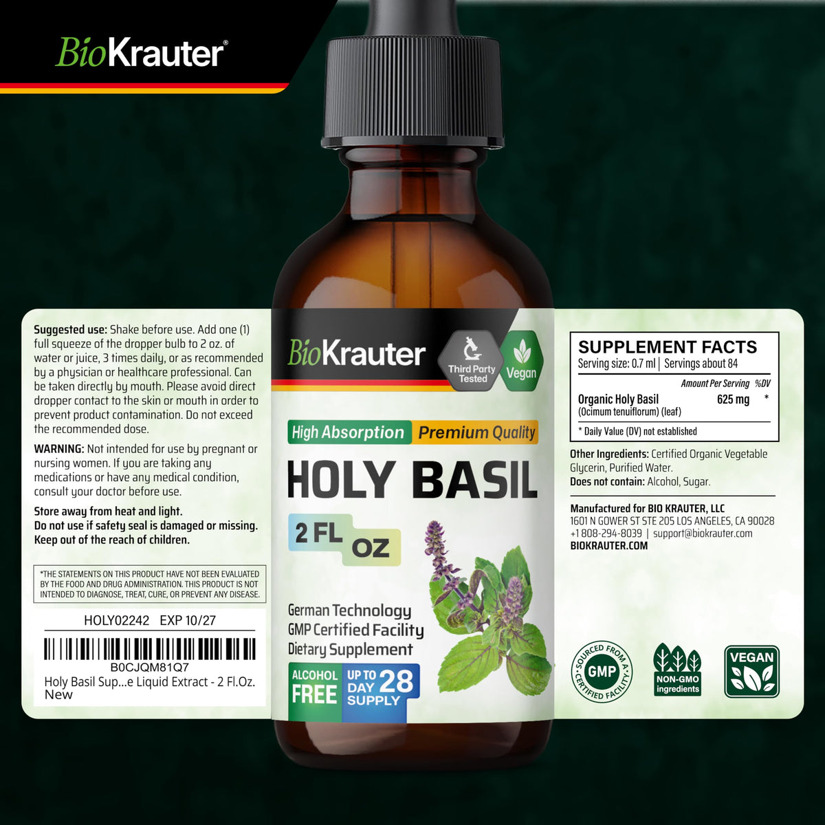 Teinture de Basilic Sacré BIO KRAUTER avec des herbes fraîches