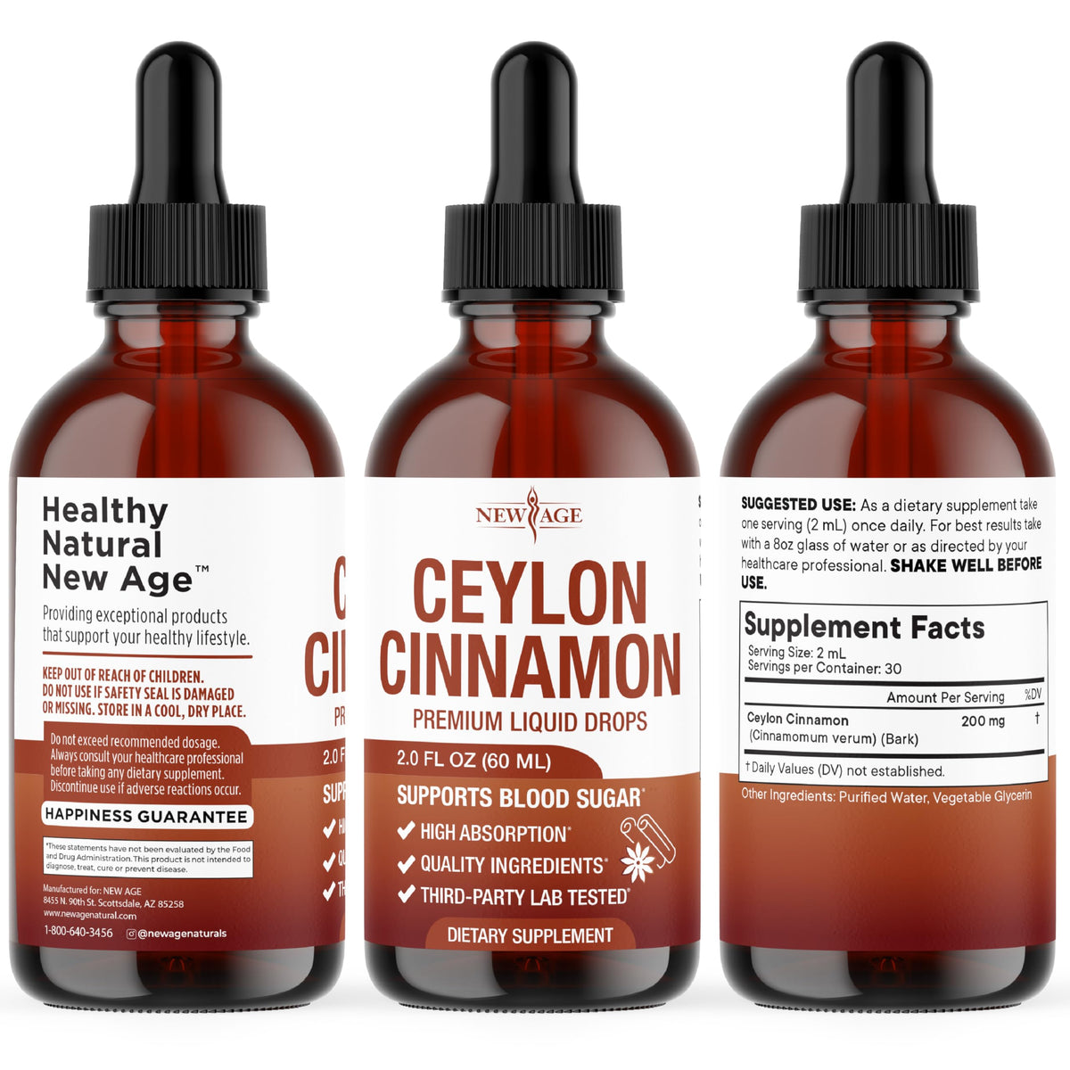 Teinture de Cannelle de Ceylan NEW AGE avec goutte au-dessus du flacon
