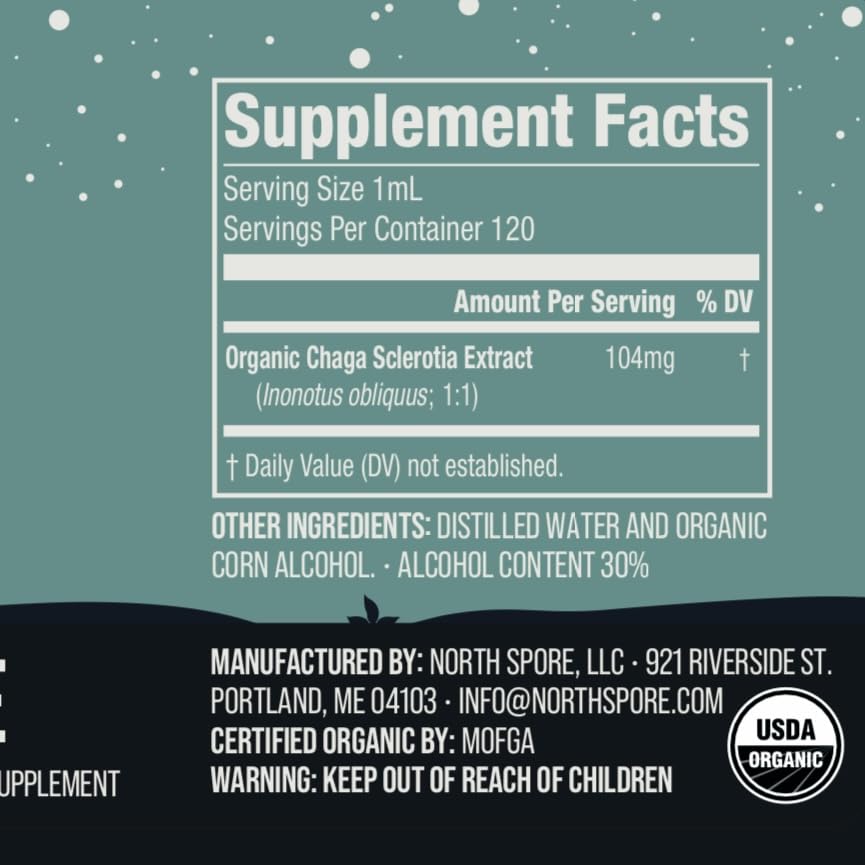 Teinture de Chaga Bio North Spore avec ingrédients naturels