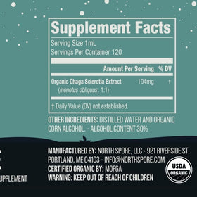 Teinture de Chaga Bio North Spore avec ingrédients naturels