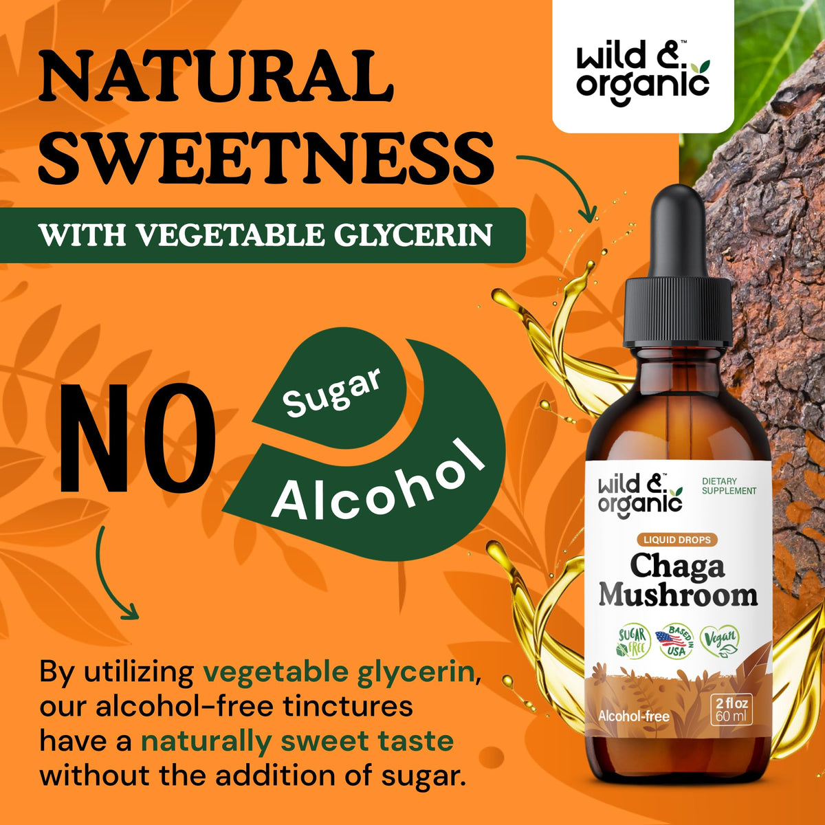 Teinture de champignon chaga Wild & Organic avec ingrédients naturels