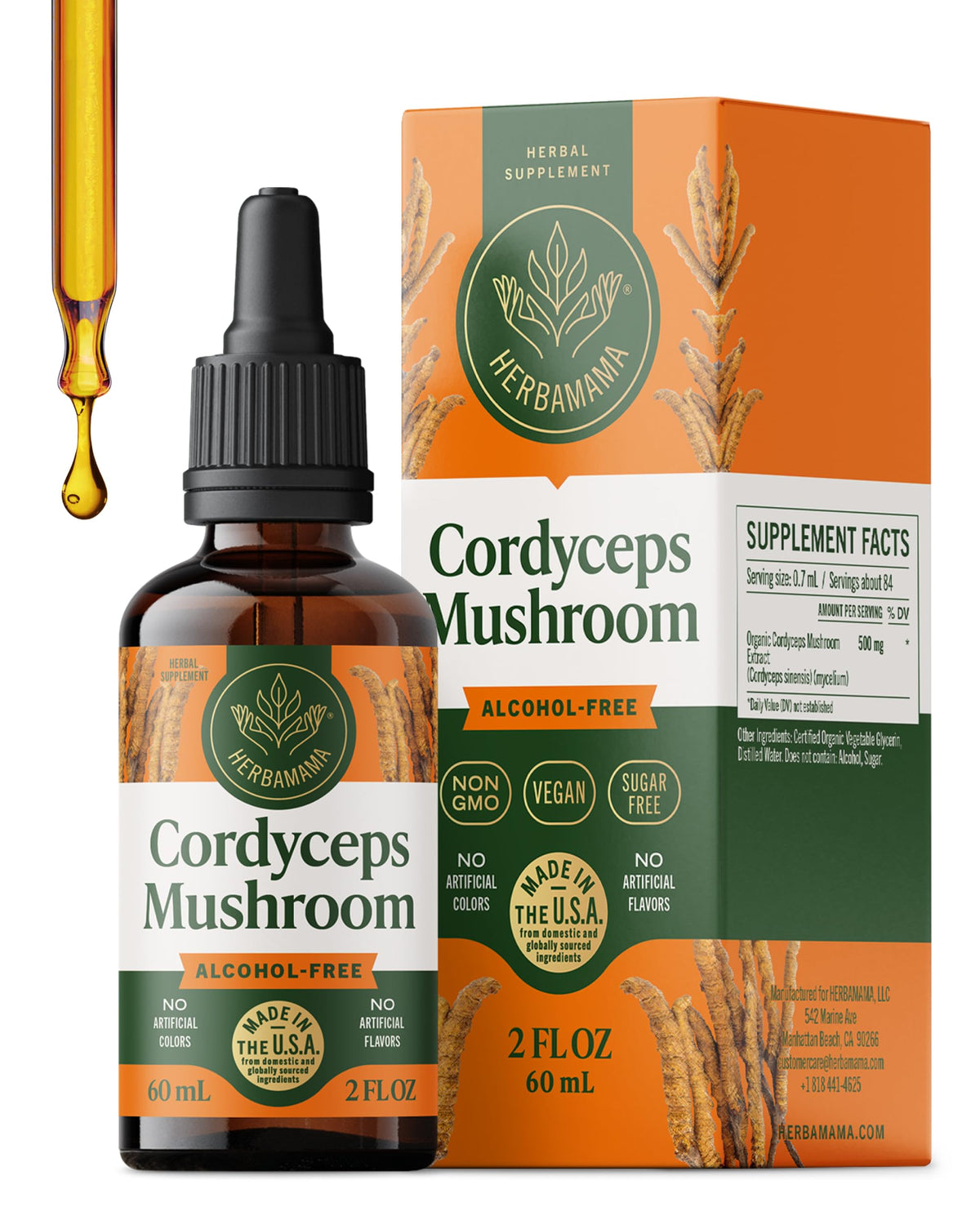 Teinture de champignon Cordyceps HERBAMAMA flacon avant