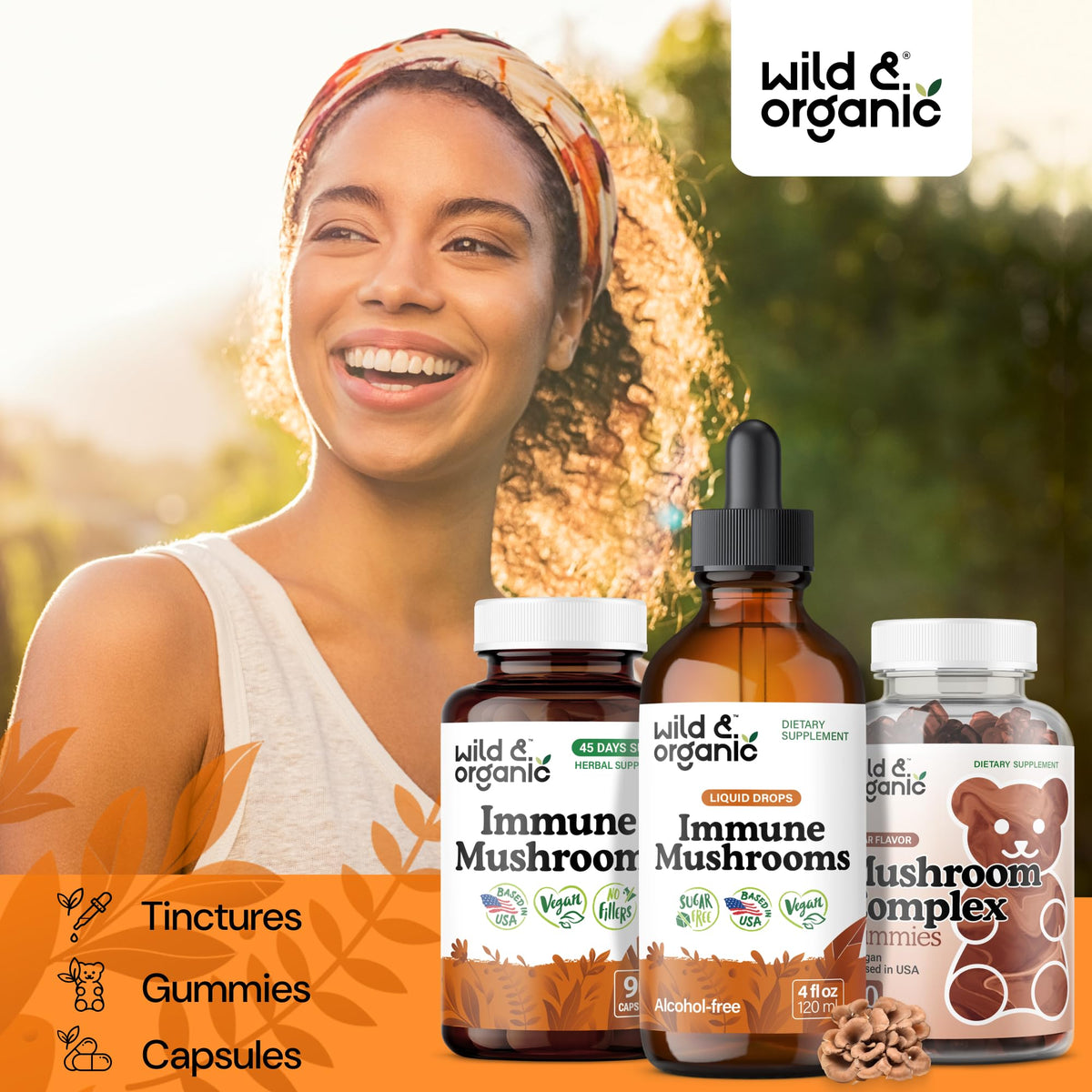 Teinture de champignons Wild & Organic avec fond neutre