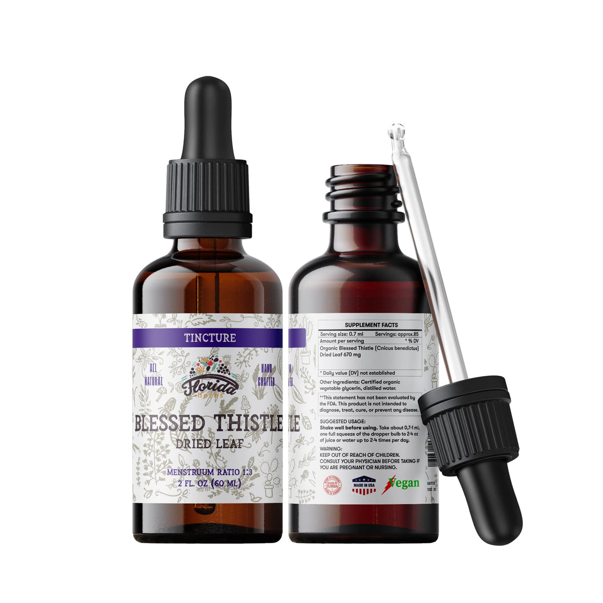 Teinture de Chardon Béni Bio FLORIDA HERBS 700 mg 60 ml vue de face