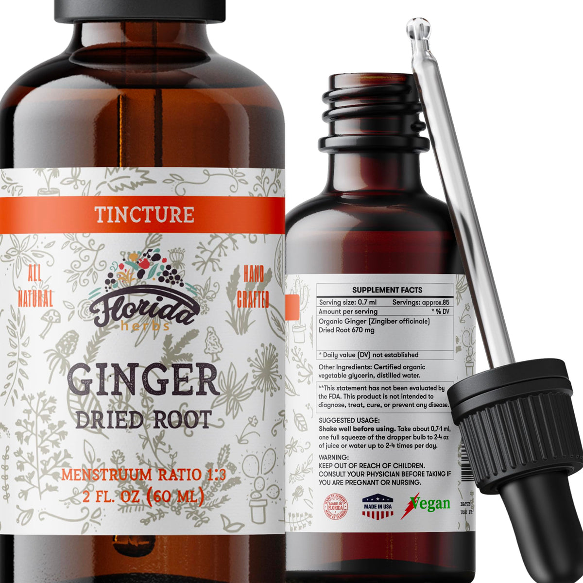 Teinture de Gingembre Bio FLORIDA HERBS 168g vue de face