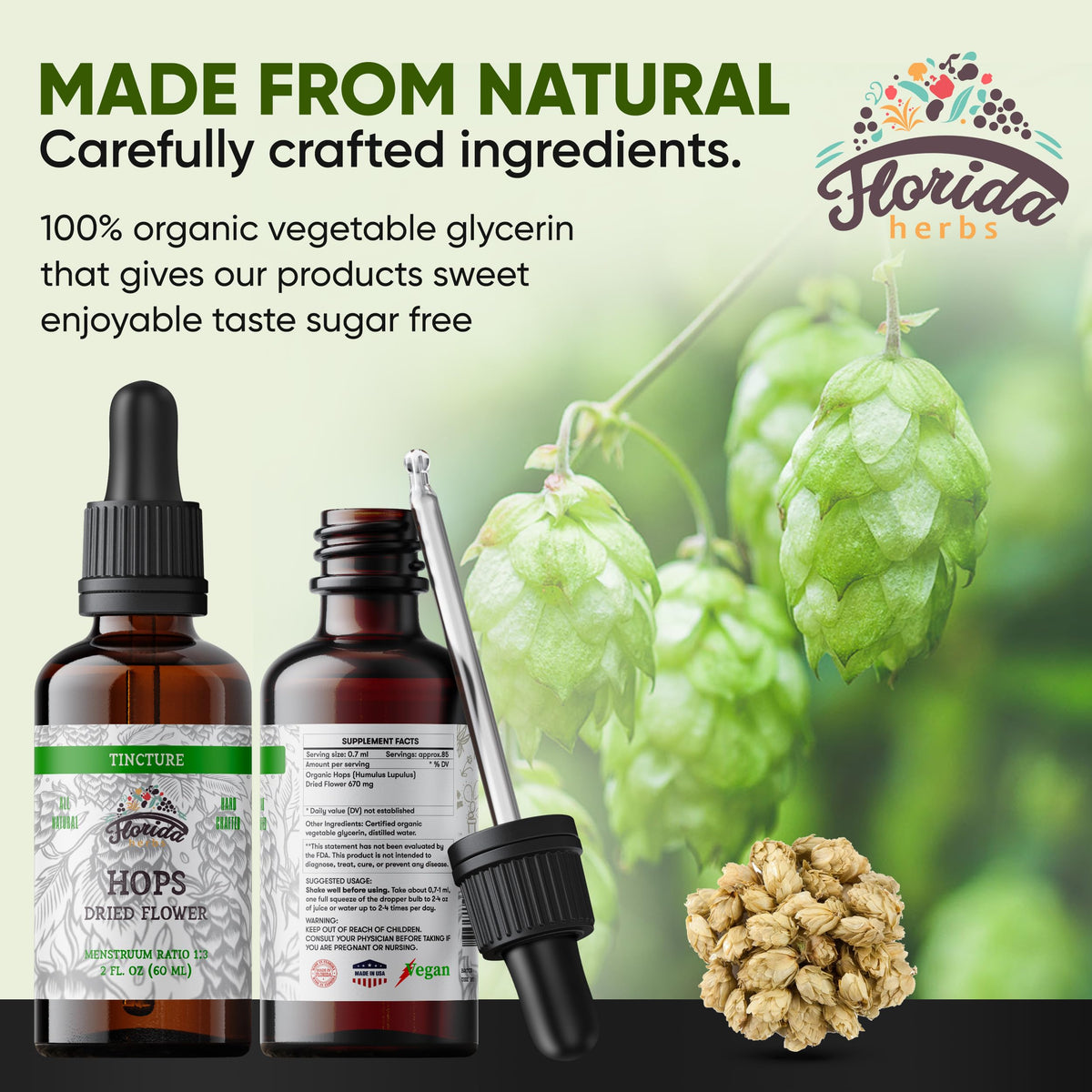Teinture de Houblon Bio FLORIDA HERBS 60 ml sur fond neutre