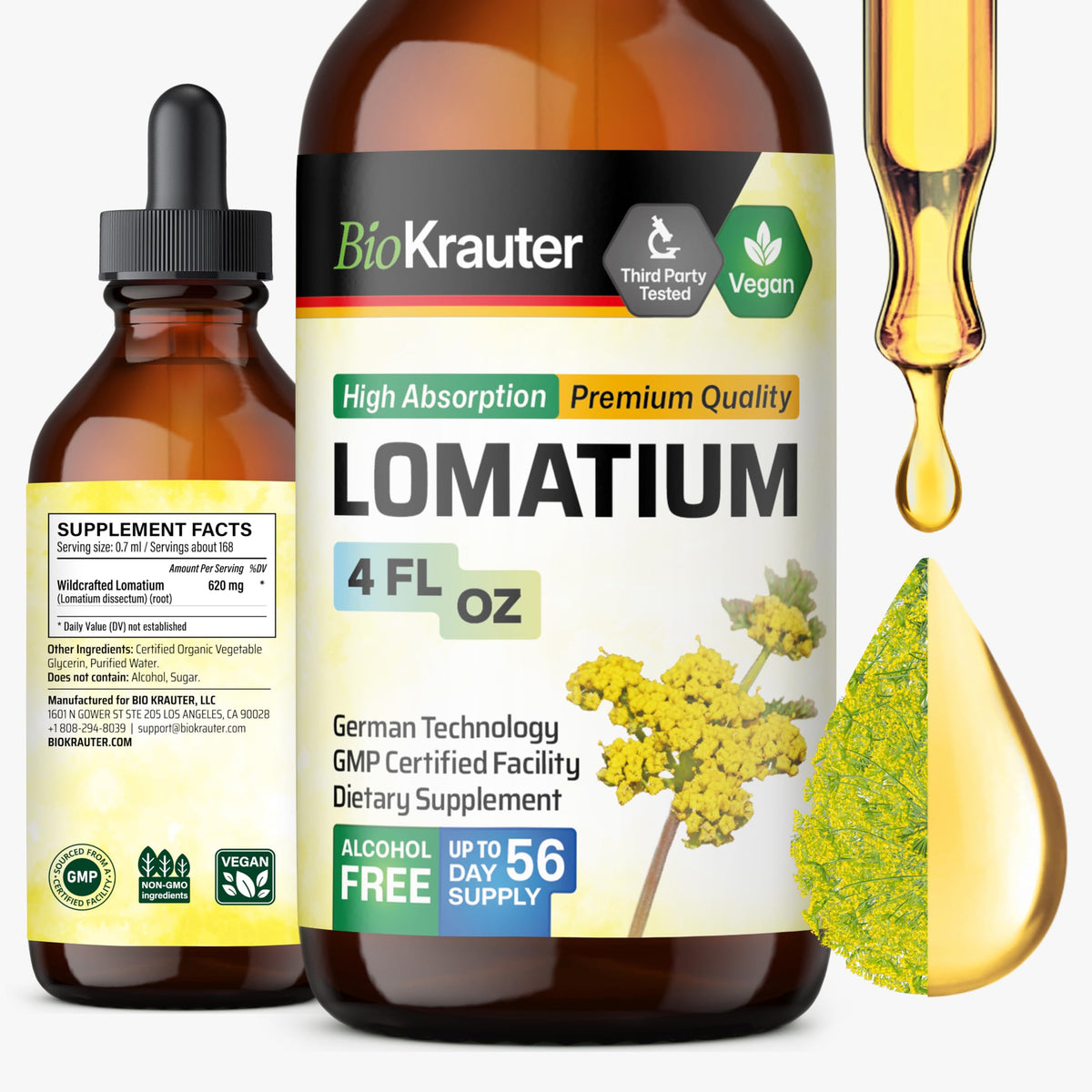 Teinture de Lomatium BIO KRAUTER 120 ml vue de face avec étiquette