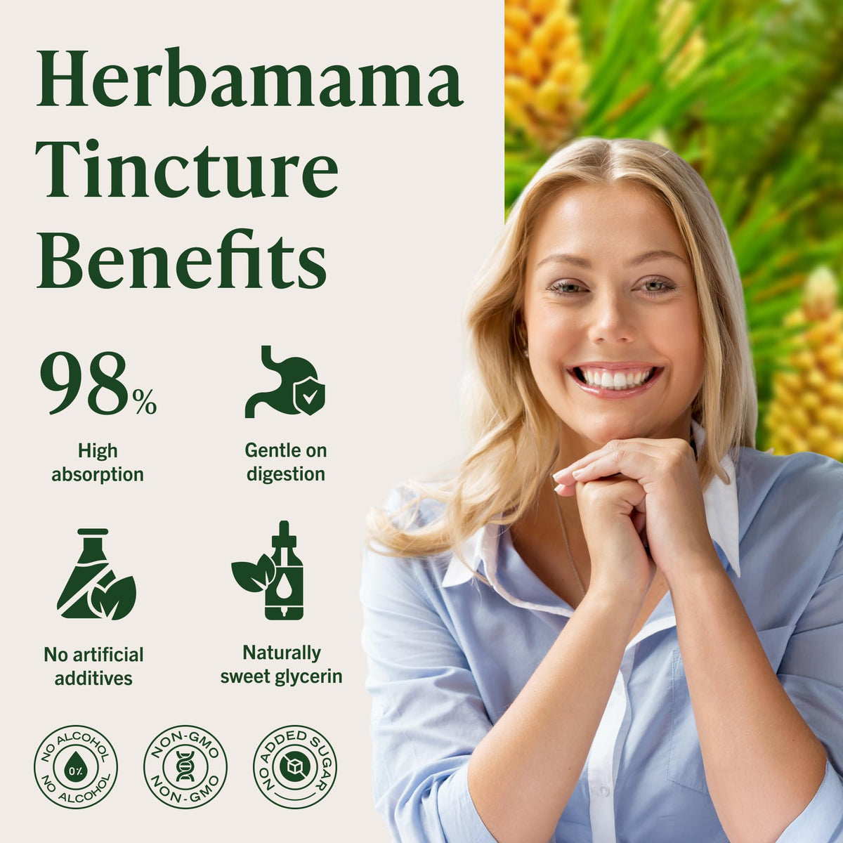 Teinture de pollen de pin HERBAMAMA sur une table en bois