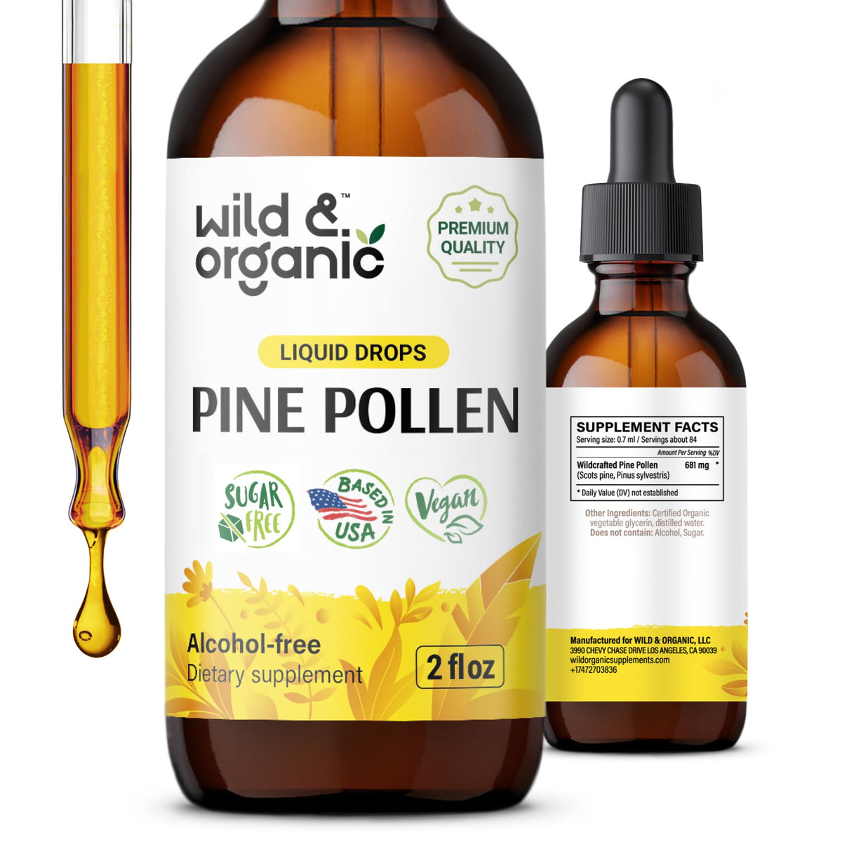 Teinture de Pollen de Pin Wild & Organic flacon de 60 ml vue avant