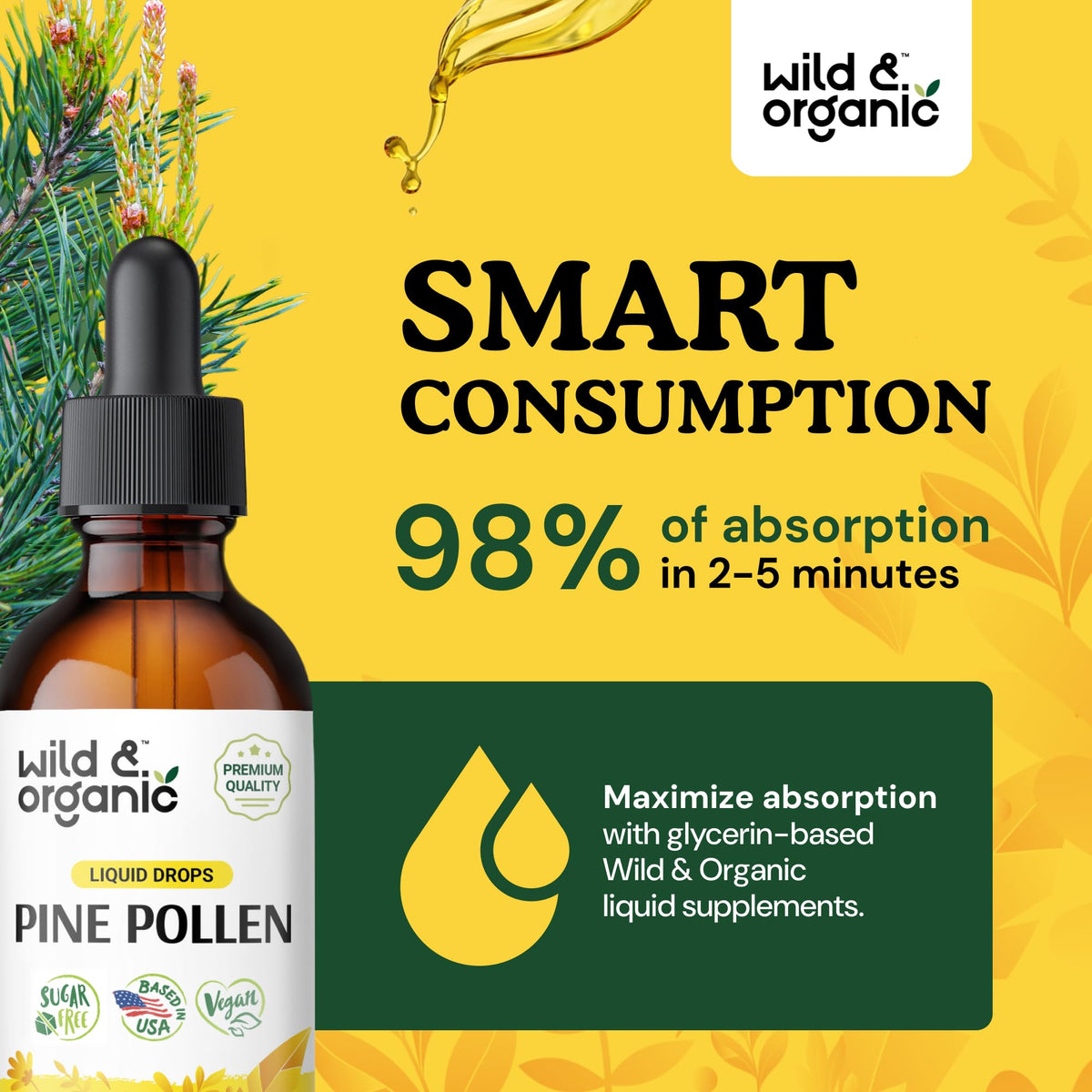Teinture de Pollen de Pin Wild & Organic flacon sur fond blanc
