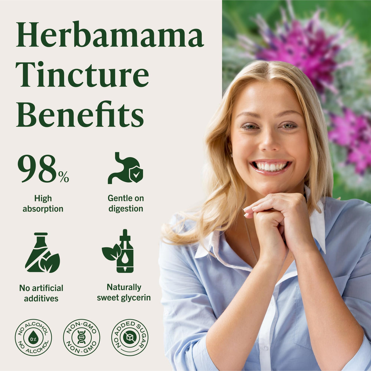 Teinture de racine de bardane HERBAMAMA avec arrière-plan naturel