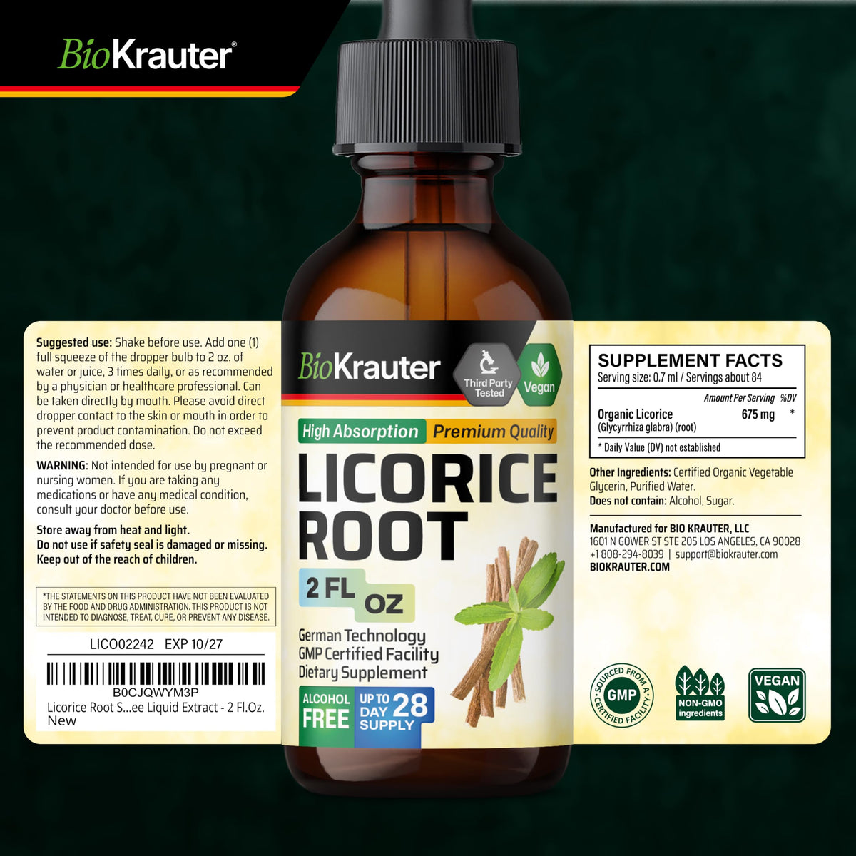 Teinture de réglisse BIO KRAUTER sur un fond naturel
