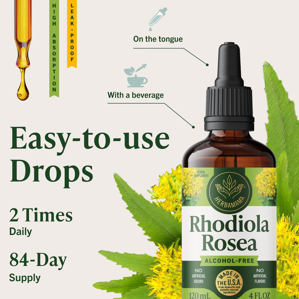 Teinture de Rhodiola Rosea HERBAMAMA avec étiquette visible