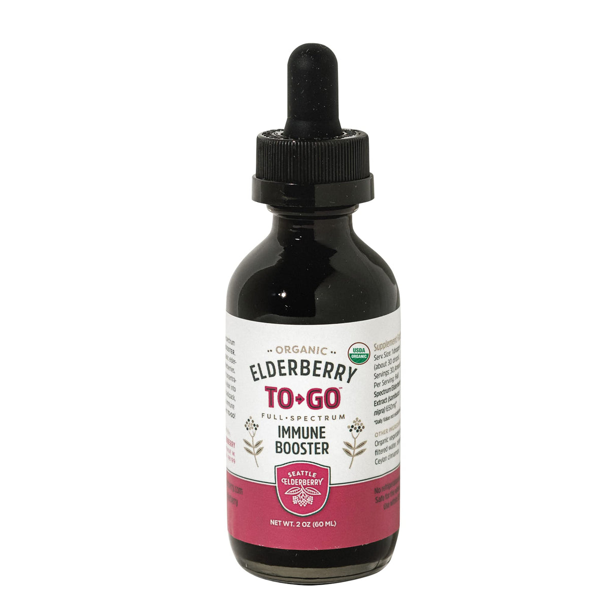 Teinture de sureau biologique Seattle Elderberry 2oz vue de face