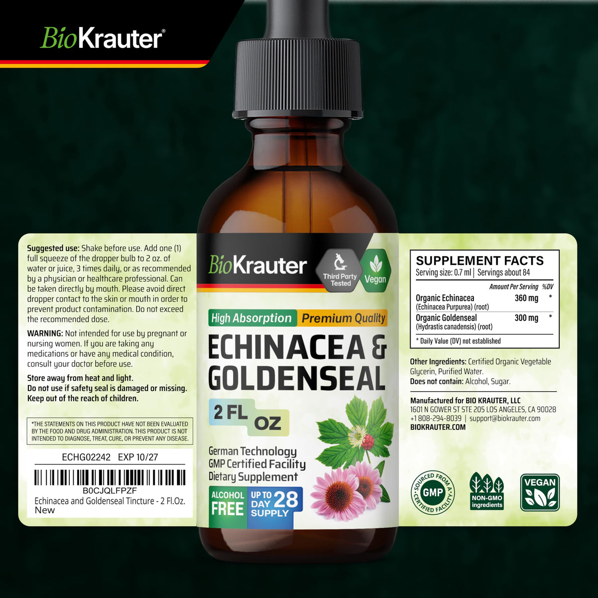 Teinture Echinacea Goldenseal BIO KRAUTER en situation d'utilisation