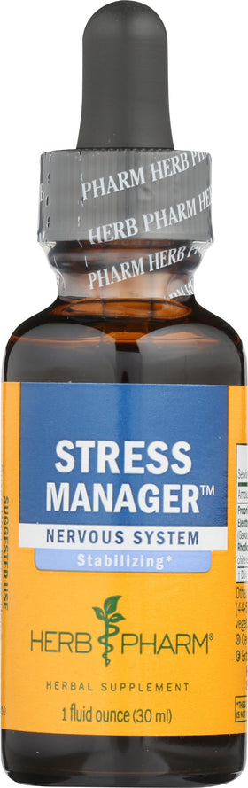 Teinture Herb Pharm Stress Manager 30 ml, vue avant avec étiquette