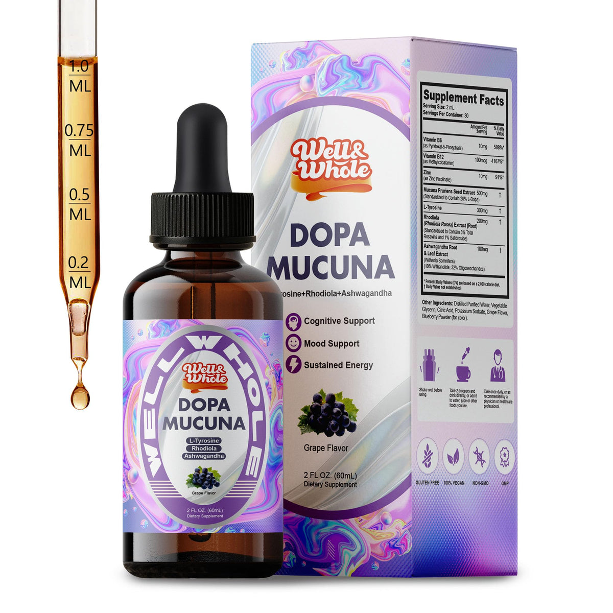 Teinture Mucuna Pruriens 500mg 60mL vue avant avec étiquette