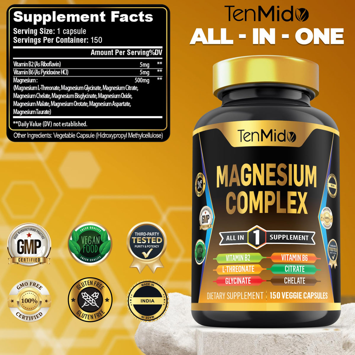 Tenmido Complexe de Magnésium capsules avec étiquette
