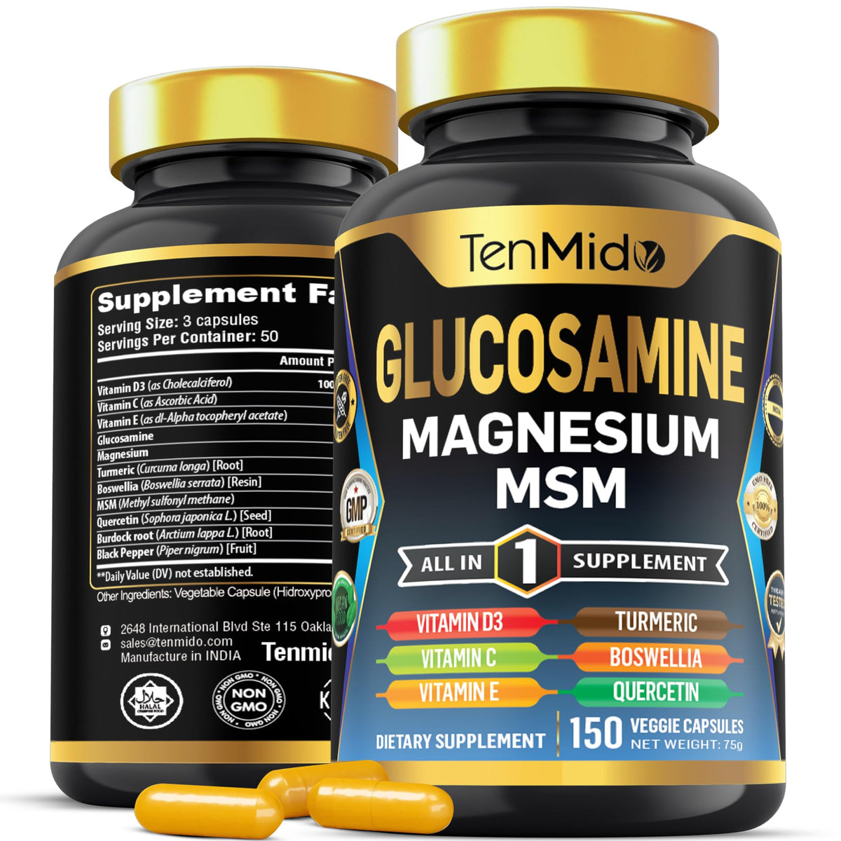 Tenmido Glucosamine MSM 150 capsules vue avant