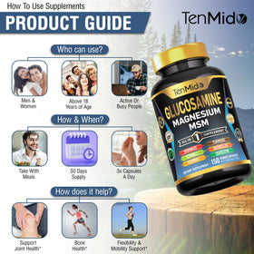 Tenmido Glucosamine MSM capsules en gros plan