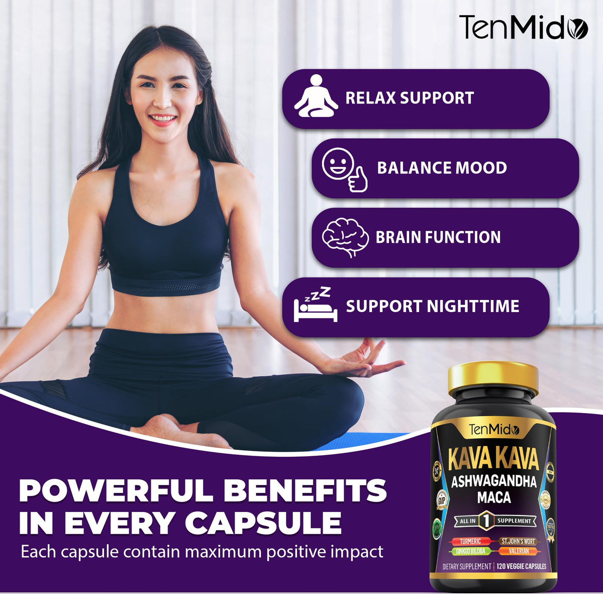 Tenmido Kava Kava 8 en 1 avec des ingrédients naturels autour