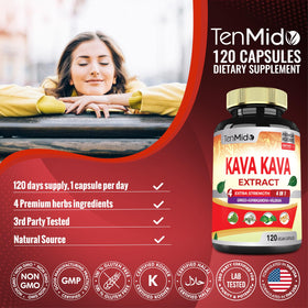 Tenmido Kava Kava avec ses caractéristiques sur une table