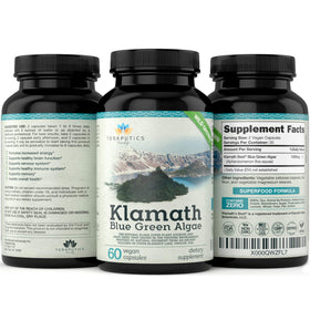 Teraputics Algue Bleue Klamath 500mg avec un verre d'eau