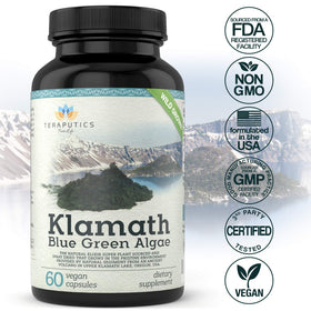 Teraputics Algue Bleue Klamath 500mg capsules végétales en gros plan
