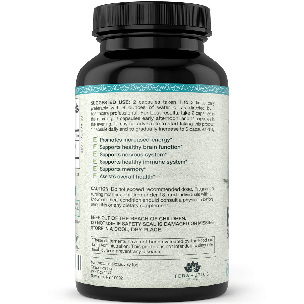 Teraputics Algue Bleue Klamath 500mg sur une table avec des plantes